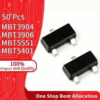 50 Pcs MMBT3904 MMBT3906 MMBT5551 MMBT5401 SOT-23 SMD BJT Transistor 40V-160V Used For Switching Amplification Complex Pair