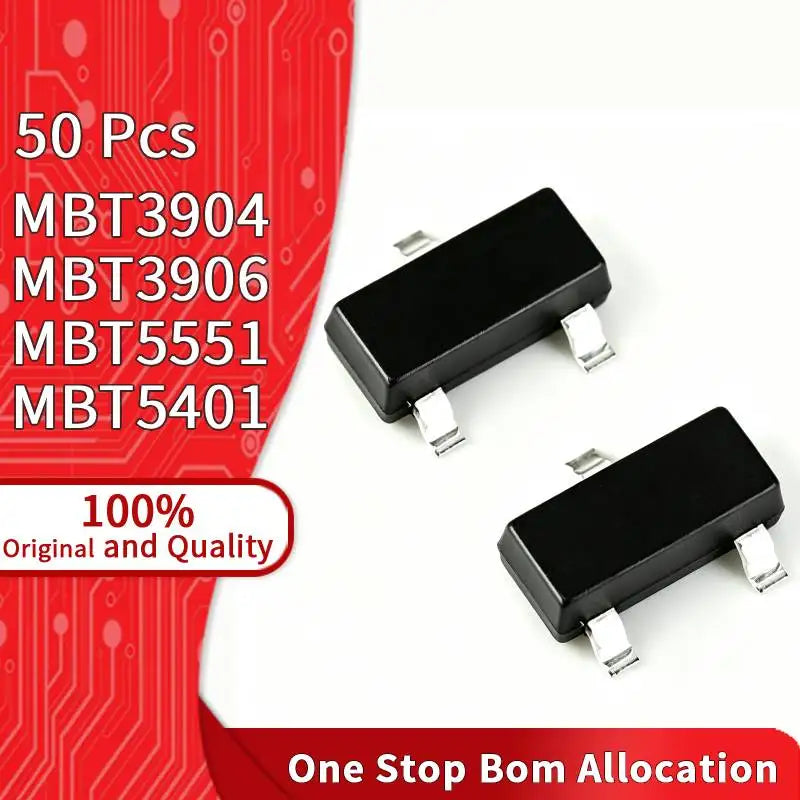 50 Pcs MMBT3904 MMBT3906 MMBT5551 MMBT5401 SOT-23 SMD BJT Transistor 40V-160V Used For Switching Amplification Complex Pair