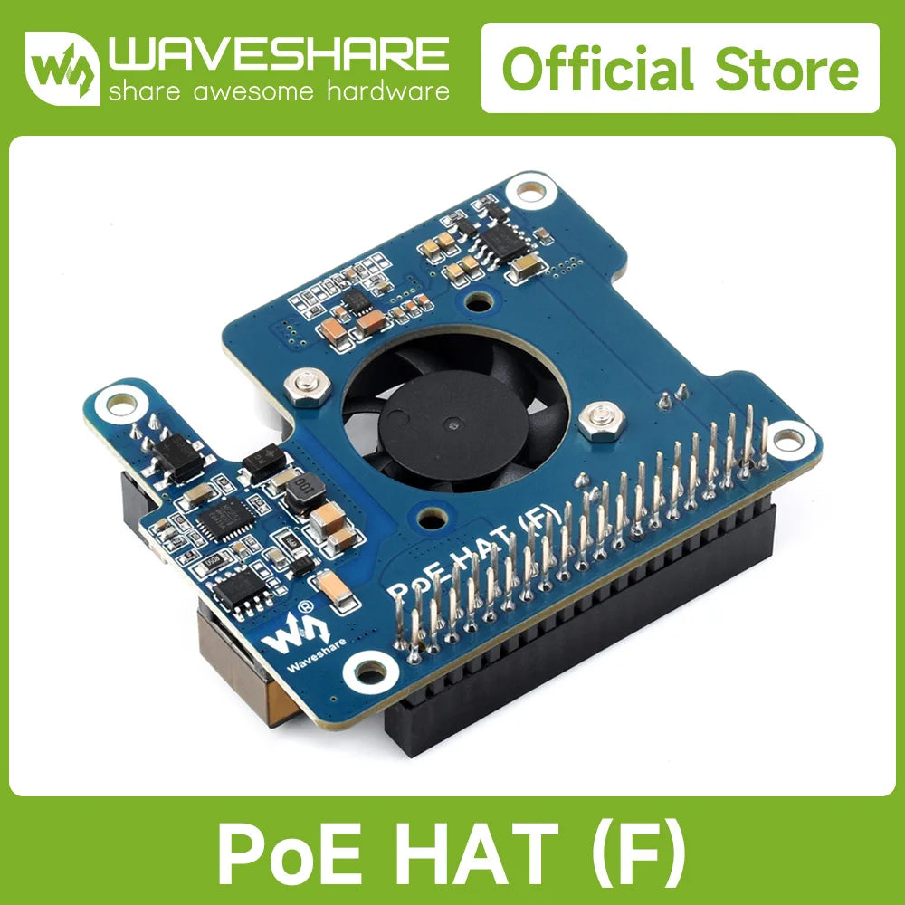 【Official Guarantee】Waveshare PoE HAT (F) For Raspberry Pi 5, Cooling Fan, Supports 802.3af/at network, Metal Heatsink for RPi 5