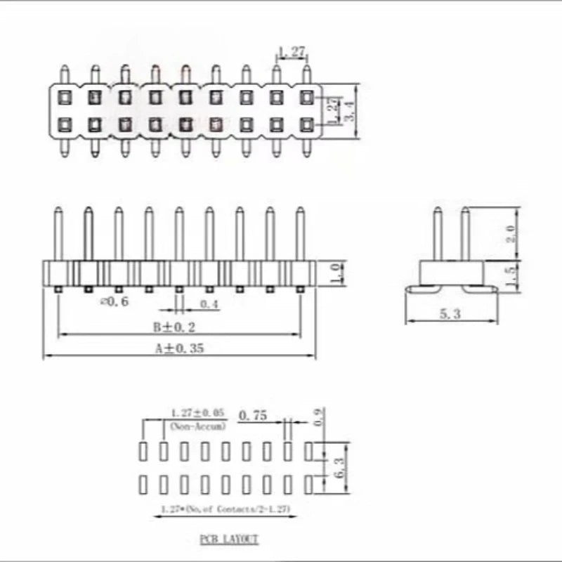 20pcs 1.27mm Low Short Profile Double Row DIP PH1.0mm Male Female Header PH2.0 2x4/5/6/7/8/10/12/32/50P Thin PCB SOIC Pin Header