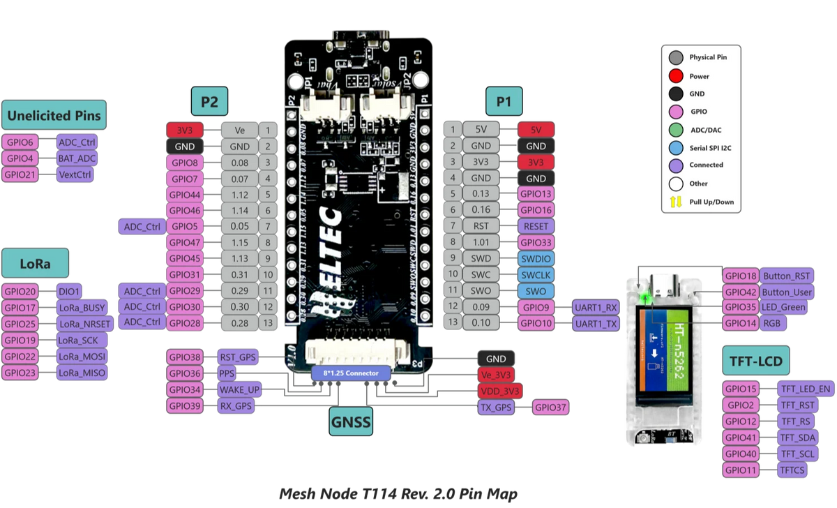 Heltec Mesh Node T114 nRF52840 SX1262 LoRa Meshtastic Board 868MHz 915MHz Ultra Low Power TFT Display Solar GPS Interface