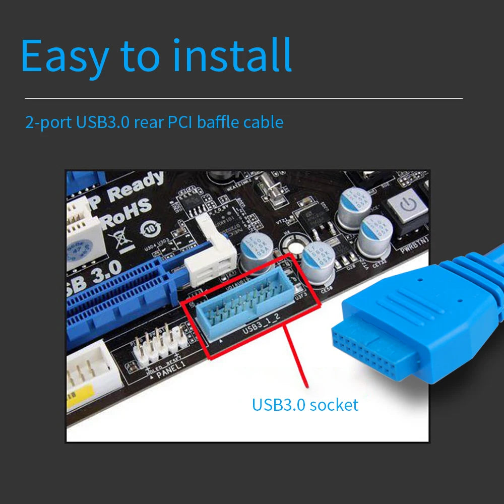 20-Pin Header Cable High Speed USB 3.0 Back Panel Expansion Bracket 2 Ports Motherboard 5Gbps Data Extension Cable