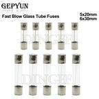 10PC 5*20mm 6*30mm Fast Blow Glass Tube Fuses 5x20mm 6x30mm 250V 0.5A 1A 2A 3A 4A 5A 6A 8A 10A 15A 20A 25A 30A 0.75A AMP Fuse