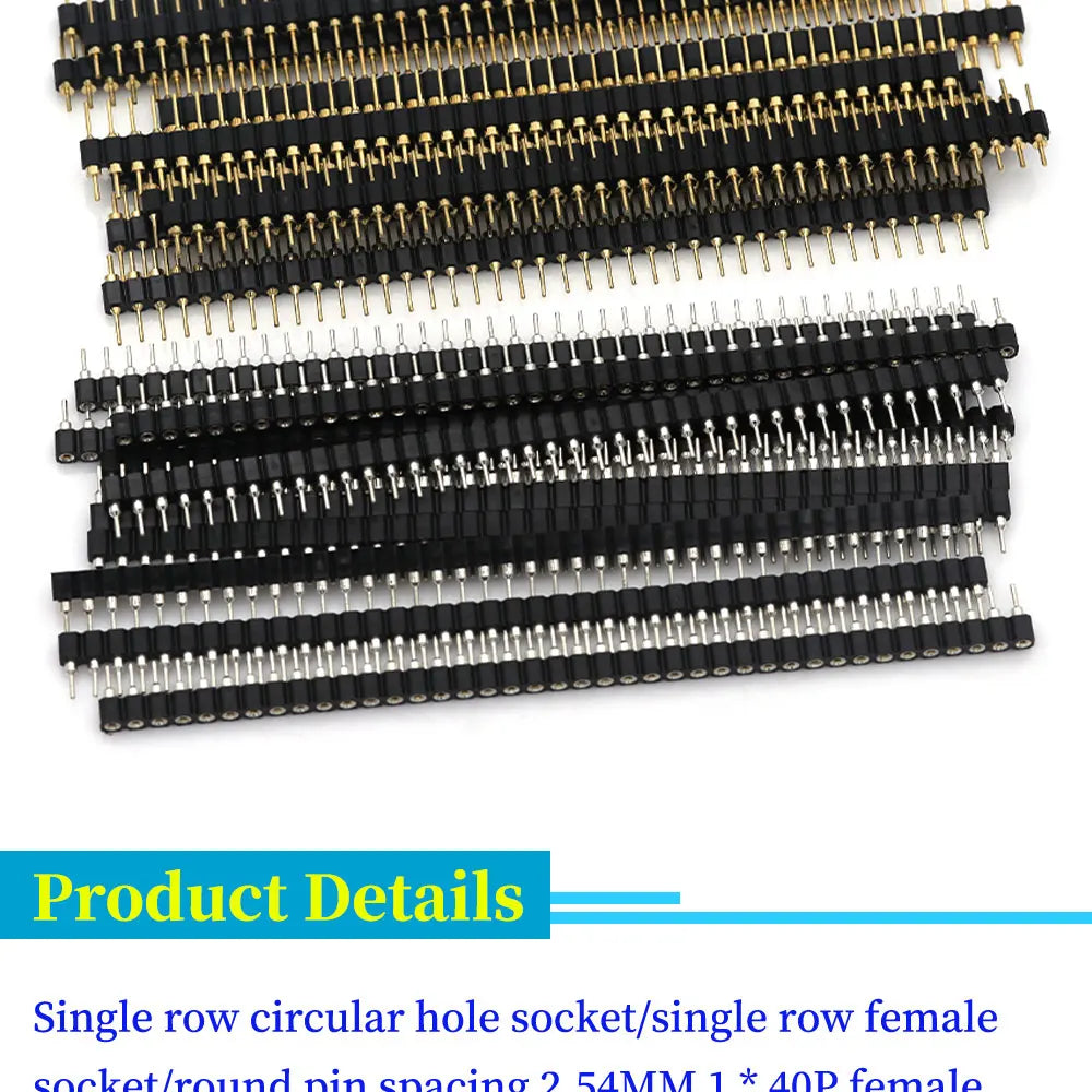 Javino 5/20/50Pcs 1x40 Pin Connector Header Strip Male Female Header Single Row 40 Pin 2.54mm Pin Connector Strip Round Needle