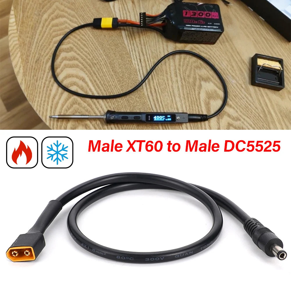 XT60 Male Bullet Connector to Male DC5525 Power Adapter Cable Cord For TS100 TS101 Pine Electric Soldering Iron Battery Charging