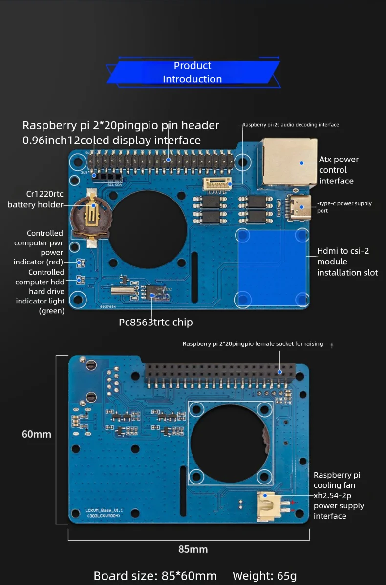 LCKVM Computer Remote Control PiKVM Expansion Board ATX Power Control OLED PCF8563 RTC