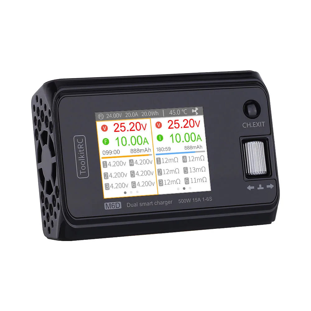 ToolkitRC M6D 500W Smart Charger 15A DC Dual Channel MINI Discharger with Power Supply For 1-6S Lipo Battery FPV Model Vs M8