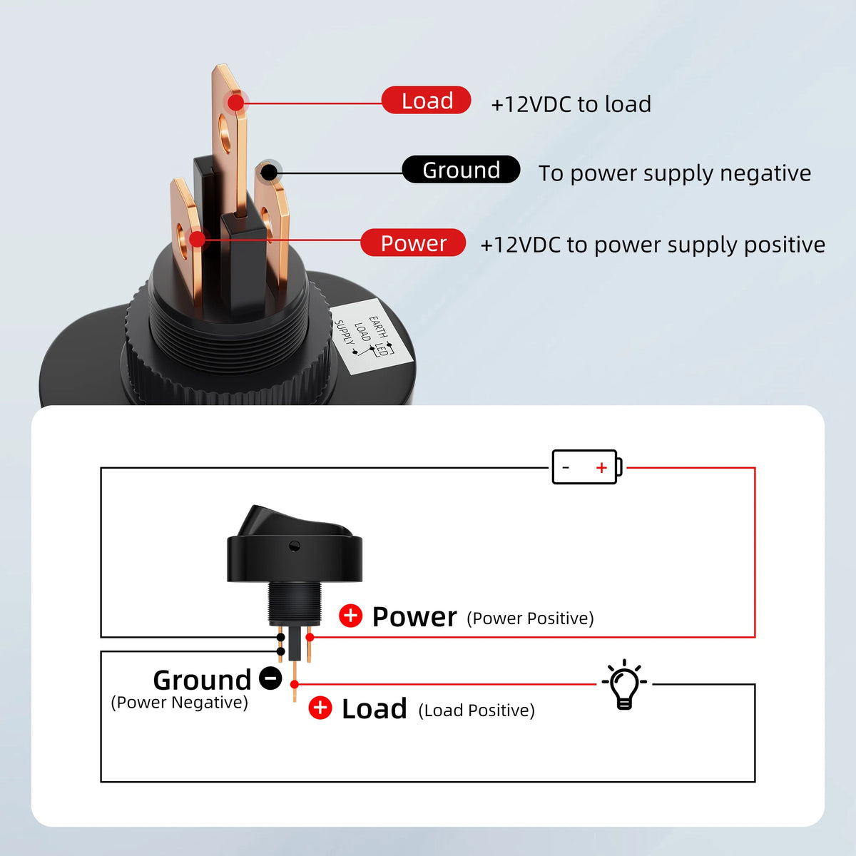 5PCS Toggle Switch 12v 30A Oval Rocker Switch 3 Pin Red Blue LED Lighted On Off Switch for Automative Car RV Marine Boat