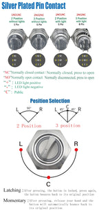 16MM 19MM 22MM Self-return Self-locking Waterproof DPDT Illuminated Metal Selector Knob Rotary Switch 2 3 Position LED Lamp Red