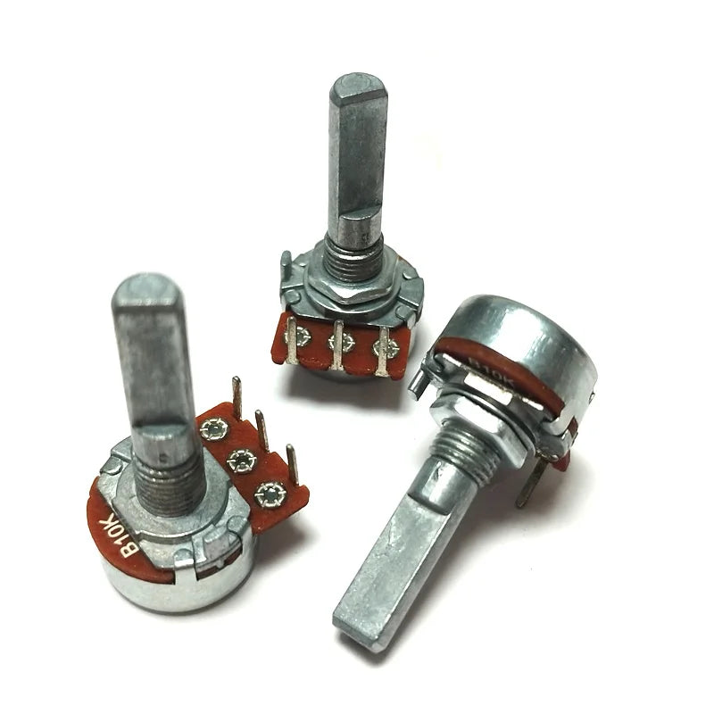 1pc WH148 Type 3pins Internal Bending Foot Vertical(Front） Potentiometer 16 type Carbon Film B10k Handle Length 25mm  Half Shaft