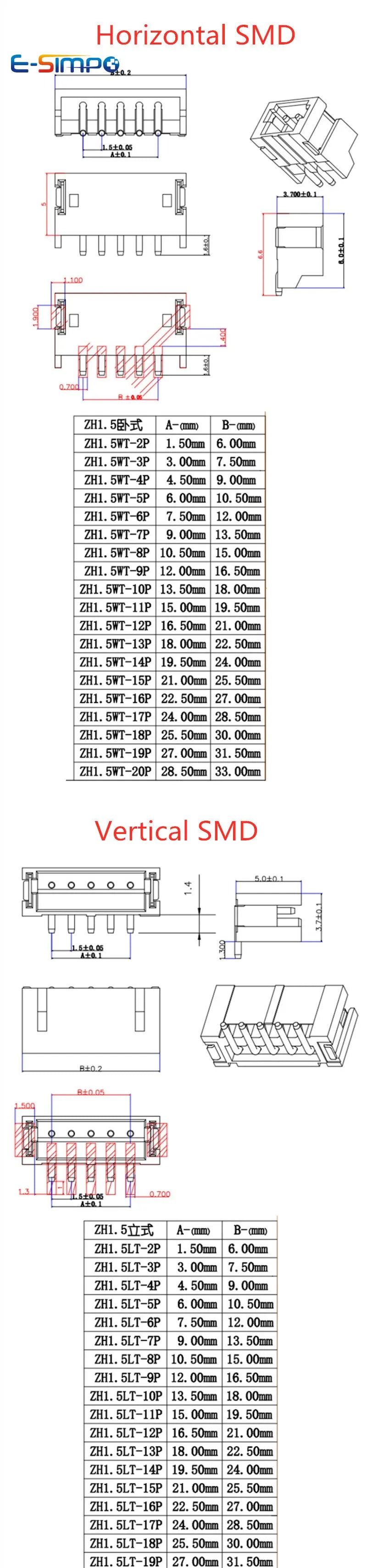 ZH 1.5 3/4/10/12Pin JST Straight/RA/Vertical/Horizontal SMD Reflow High Temp Resist Wafer Pin+Housing Receptacle+Terminal