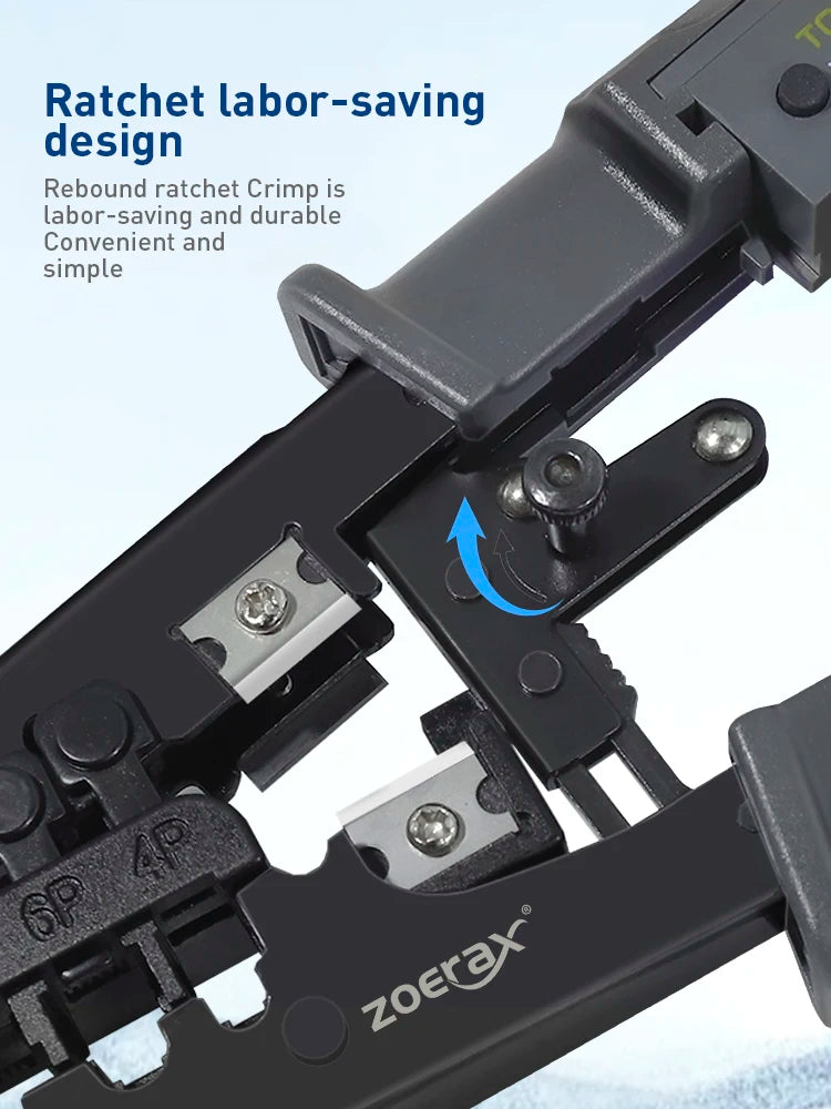 ZOERAX RJ45 RJ12 RJ11 Network Crimp Tool 8P6P4P Tester Tool With Strip,Cut,Crimp and Test Functions(Battery is Not Included)