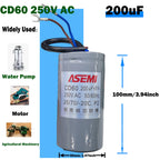 CD60 P2 250V AC 50/60Hz Starting Capacitor Startup Aluminum Shell Paper Core 75uF 100uF 150uF 200uF 250uF 300uF