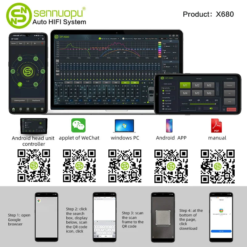 Sennuopu 8 Channels Digital Sound Processors  Audio Amplifier DSP 6 Ch  Amp 12V with Bluetooth Automotive Sound for Car DP-X680