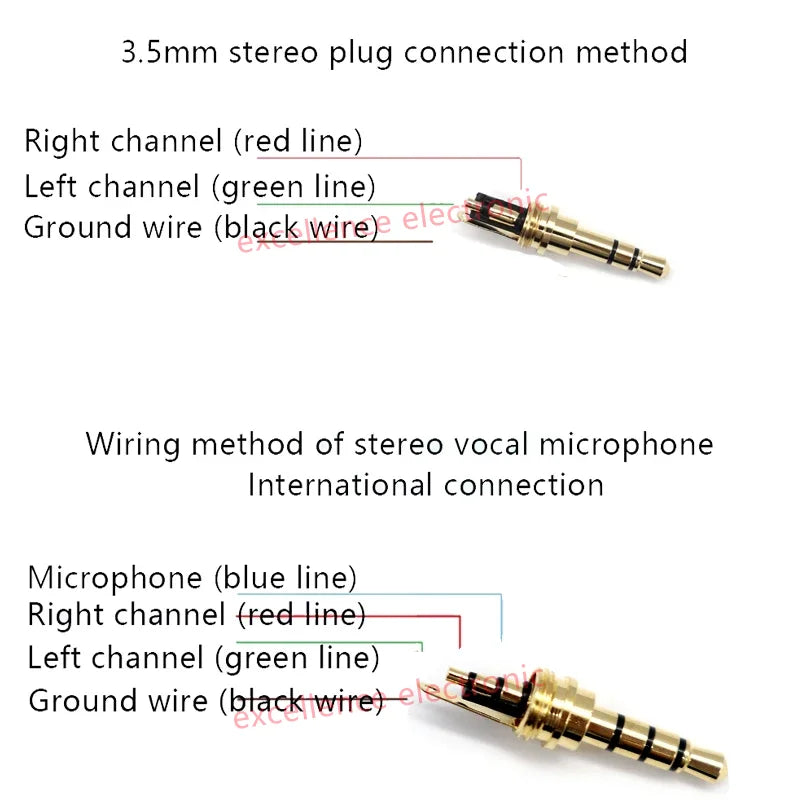 2/5PCS Copper 3/4 Pole 3.5MM Plug Male Headphone Jack with Clip 3.5MM Stereo Audio Connector for 4mm Cable Adapter