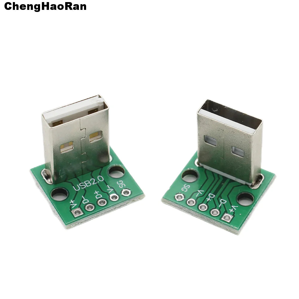 2pcs Vertical USB 2.0 Male Plug Head Connector PCB Converter Adapter Breakout Board 90 Degree Vertical