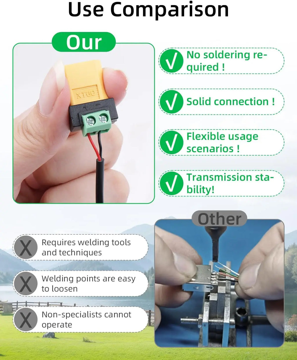XT30/XT60 Solderless Connector Male/Female To 2Pin Screw Terminal Adapter Quick Portable XT60 Bullet Connector Power Plugs
