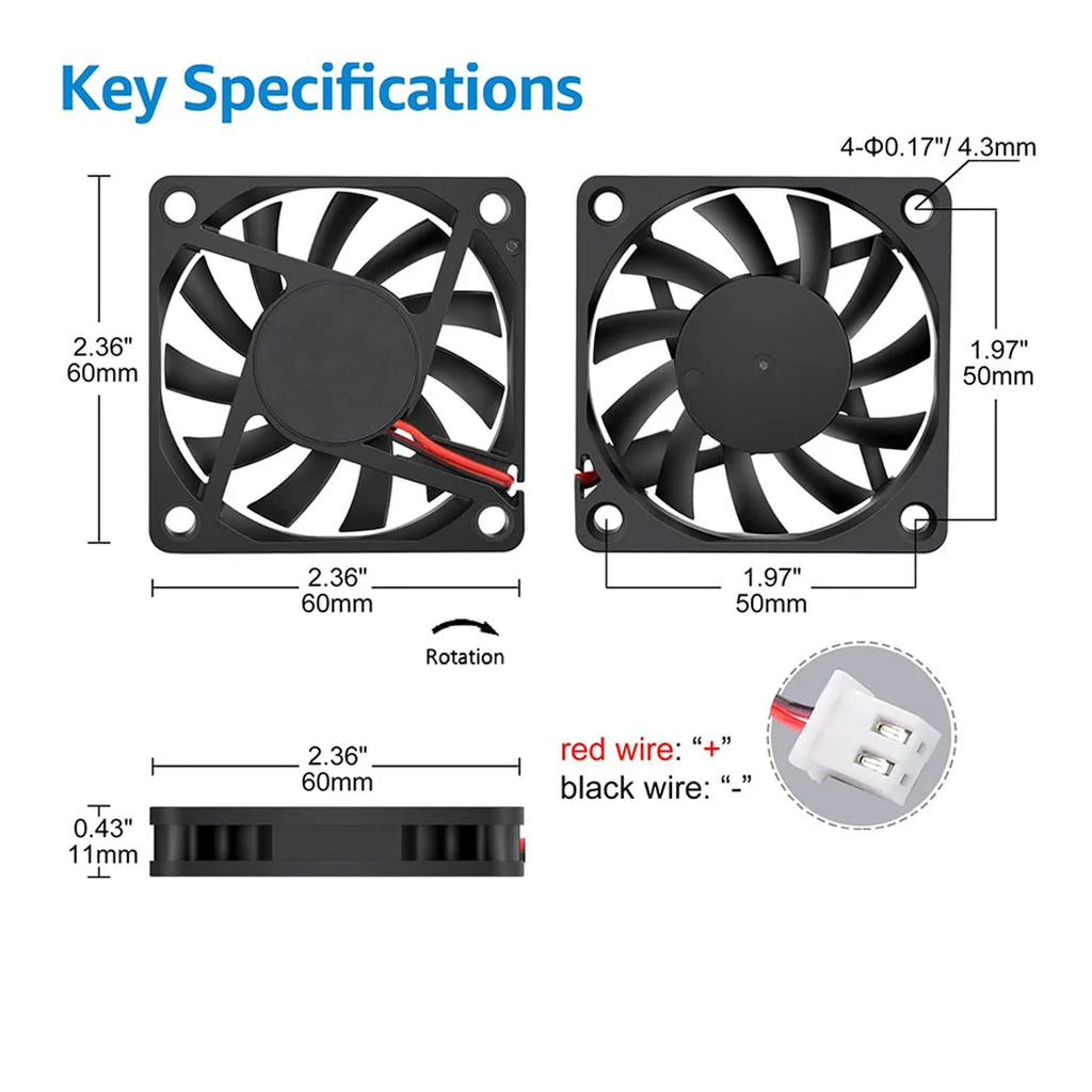 60x60x10 mm DC 5V 12V 24V 6010 Brushless Cooling Fan, Replacement Ball Bearing 60mm Fan for Cooling DIY PC Computer Case Fan