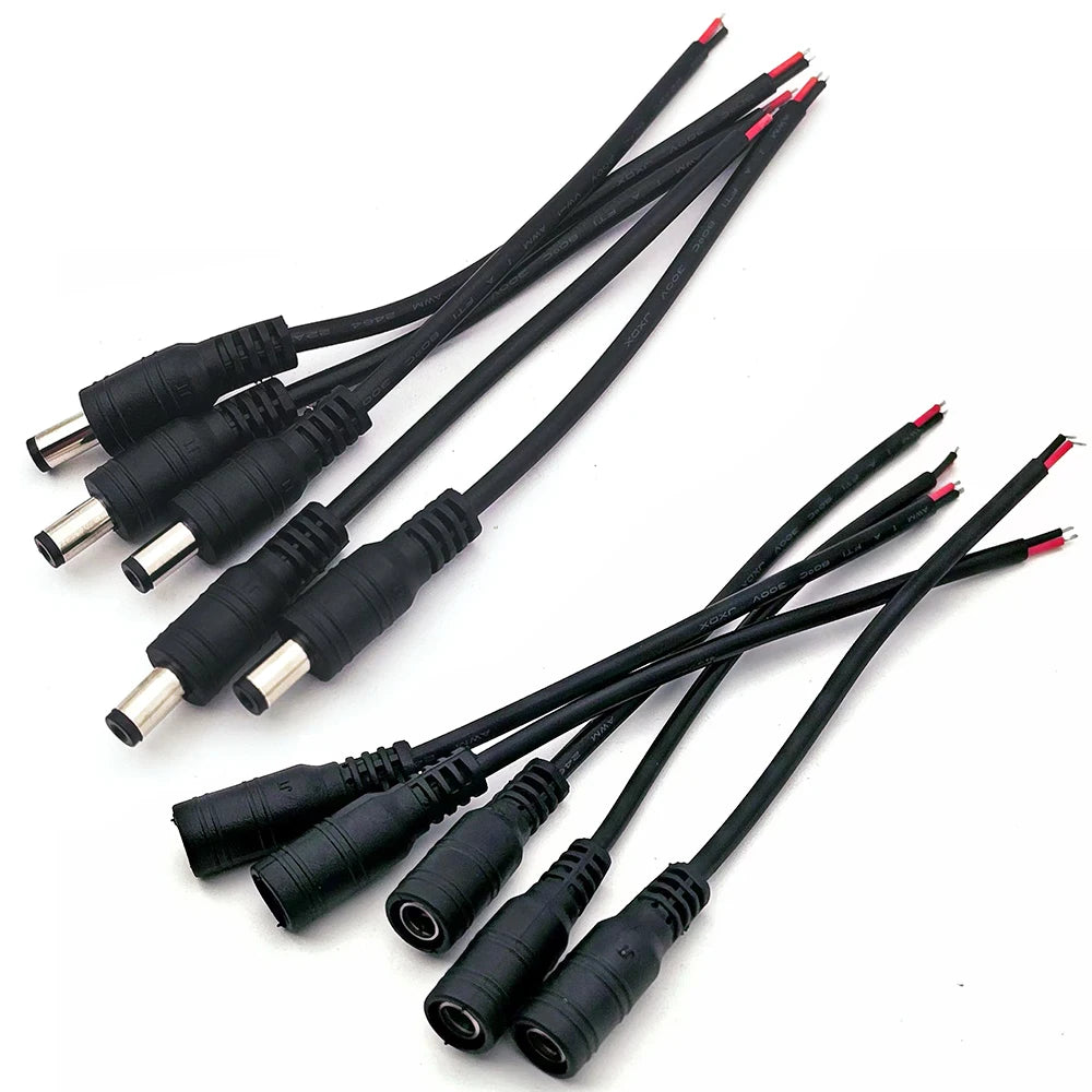 DC 12V Male Female Pigtails Power Cable 2.1mm*5.5mm 2Pin Connector Wire Power Plug Cord for CCTV Camera Router LED Strip Lights