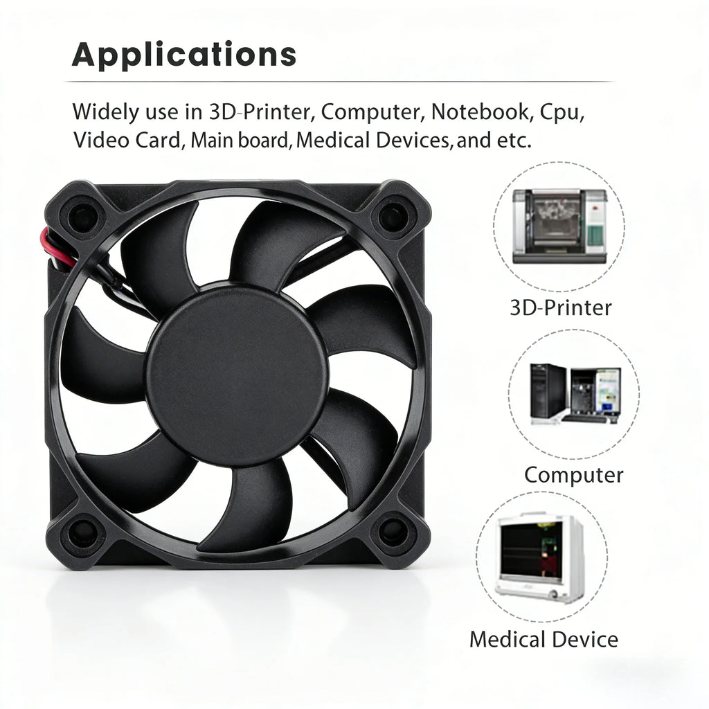 3010 4010 5010 3D Printer Cooling Fan, 12V 24V 5V 2Pin Low Noise, for Ender 3-Style J-Head Heatsink