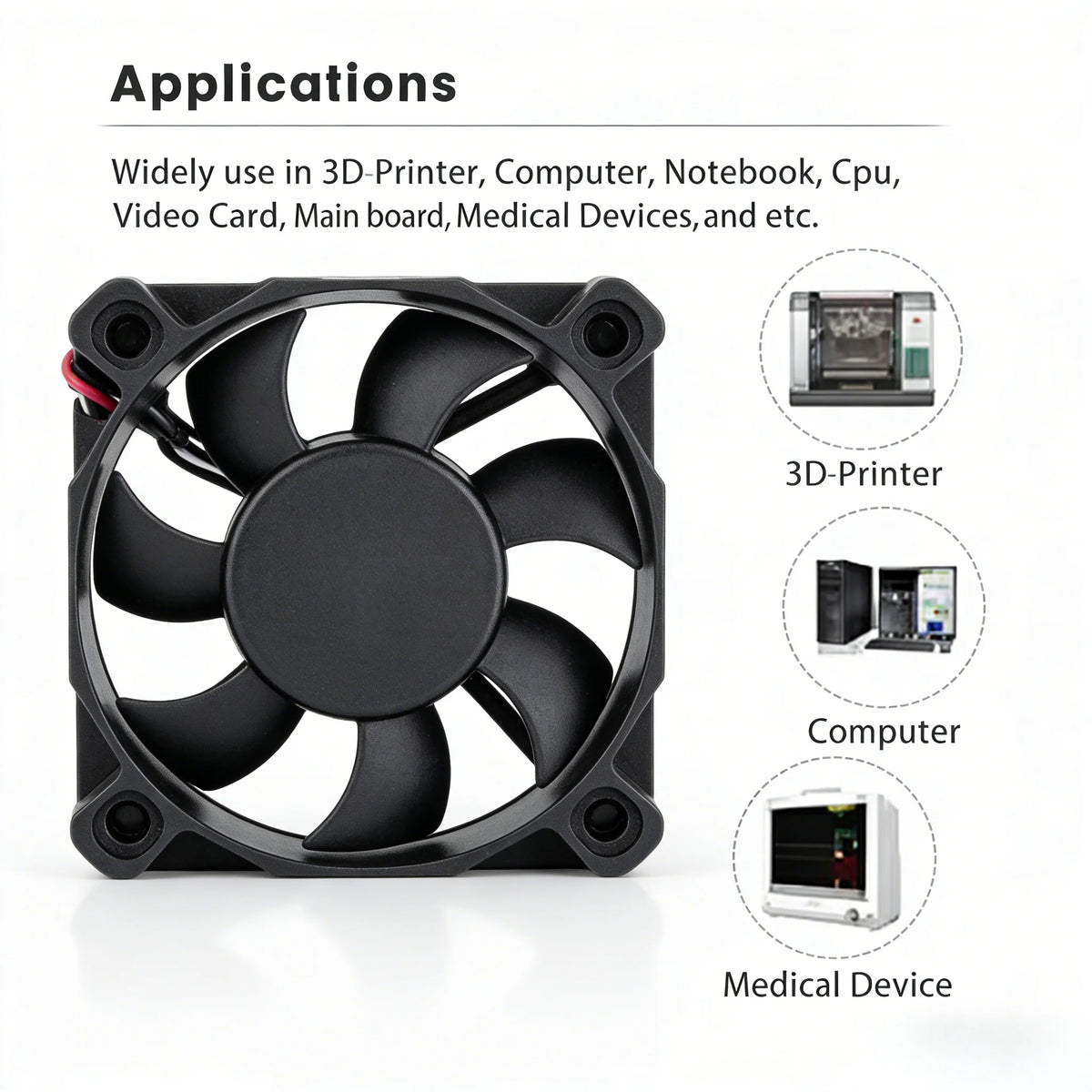 3010 4010 5010 3D Printer Cooling Fan, 12V 24V 5V 2Pin Low Noise, for Ender 3-Style J-Head Heatsink