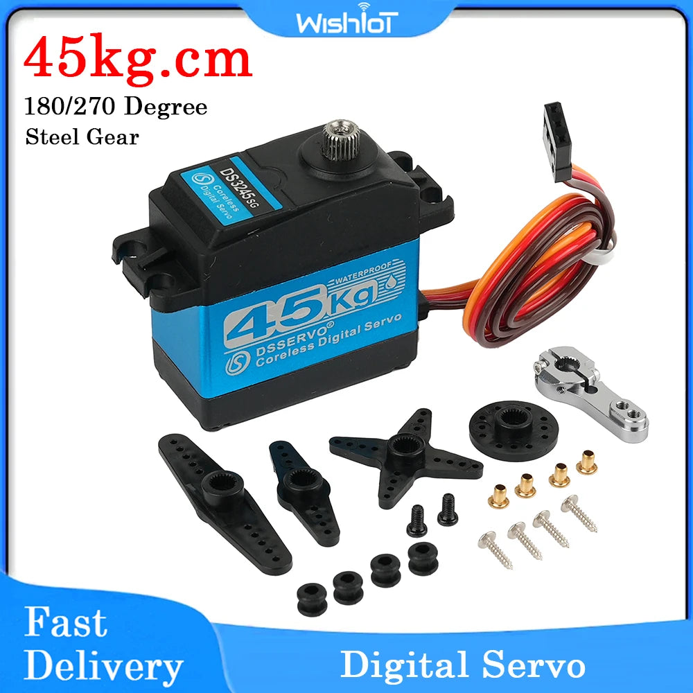 45kg.cm Coreless Digital Servo Metal Motor 7.4V 180°/270° Waterproof IP66 with 25T Servo Arm for RC Robot 1:8 1:10 Baja Car