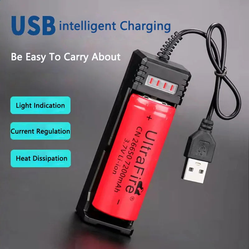 18650 26650 14500 Charger Universal 1 Slot Battery USB Charger Adapter LED Smart Chargering for Rechargeable Batteries Li-ion