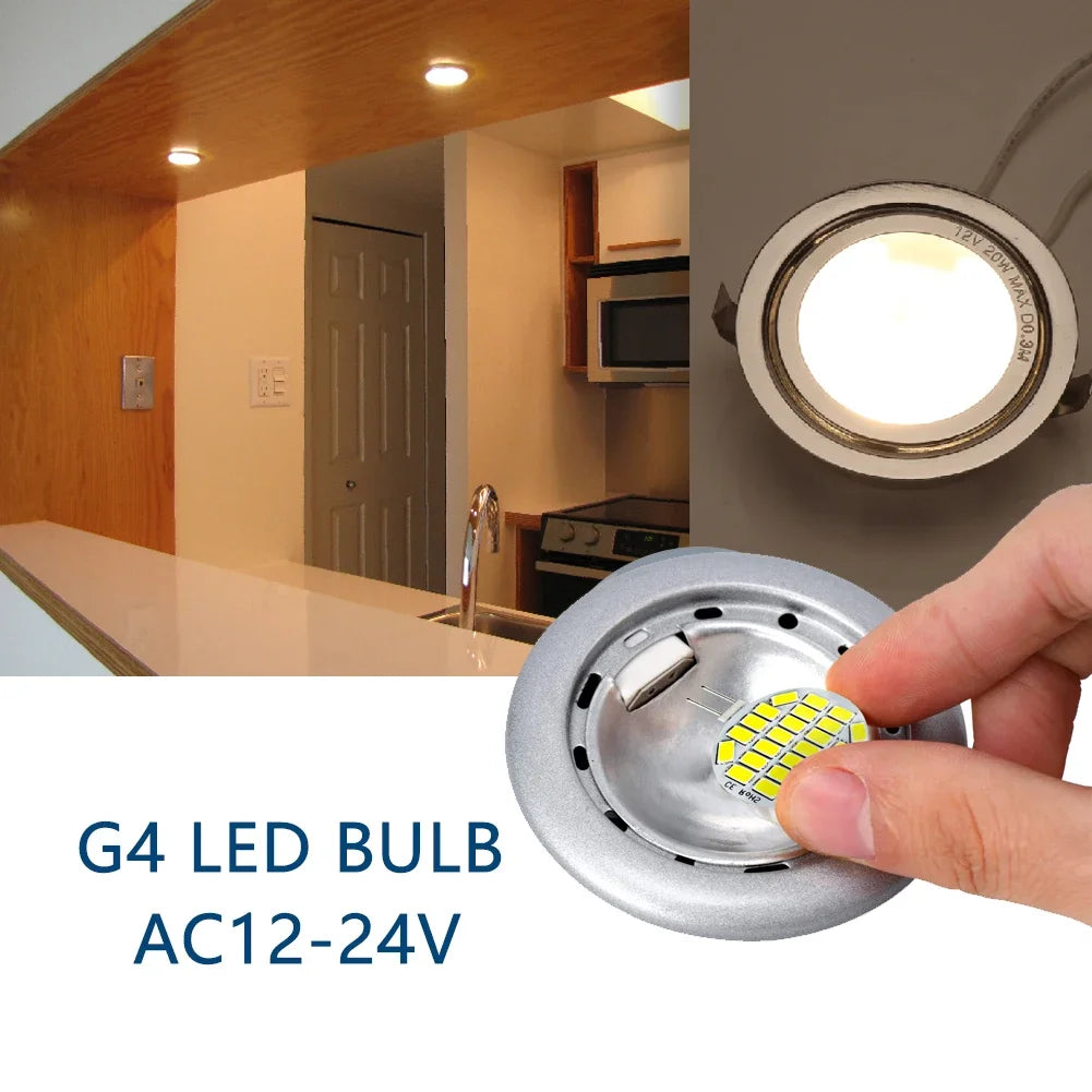 AC12V 24V LED G4 Round Spotlight Bulb 2W 3W 5730 15/24leds No Flicker Range Hood Lights Replace 20W Halogen Lamp
