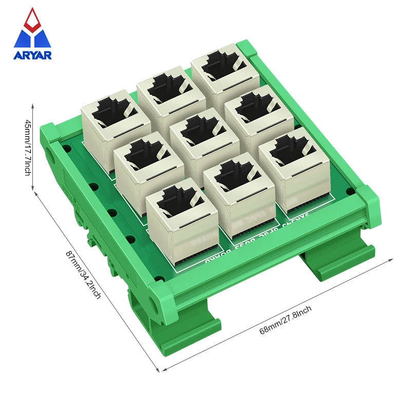 RJ45 8P8C 9-Way Buss Board Interface Module With DIN Rail And Panel Mounting Foot