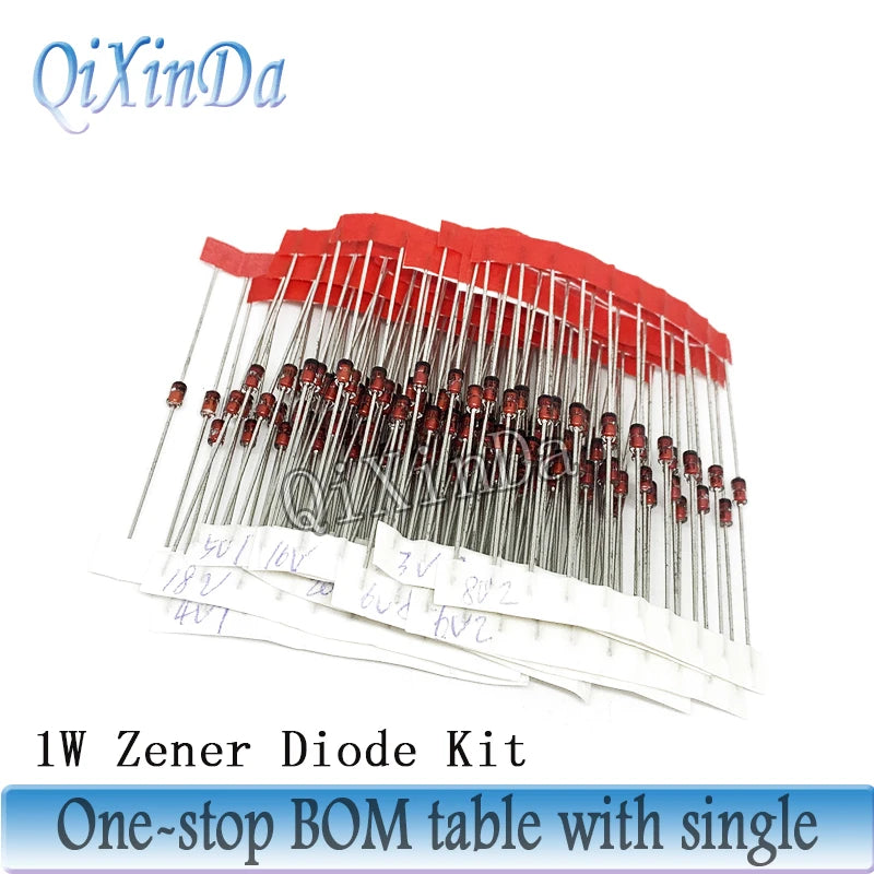 100PCS 1W Zener Diode DO-41 3V3 3V9 4V3 4V7 5V1 5V6 6V2 7V5 8V2 9V1 10V 12V 13V 15V 18V 24V 30V 1N4733A 1N4742A 1N4728A 1N4735A