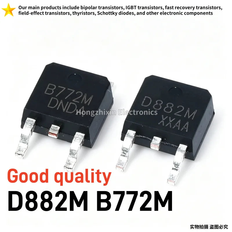 10PCS D882M 2SD882 & B772M 2SB772 TO-252 SMD Transistor 3A 30V NPN PNP Complementary Power Triode