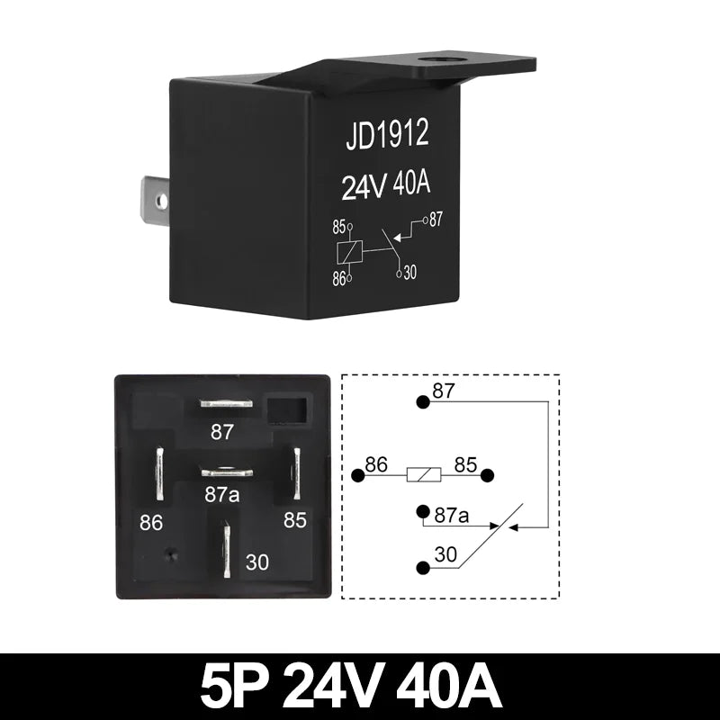 JD1914 40A 12V/24V SPDT Waterproof Car Relay, 4/5 Pin Auto Switch Starter Kit for Car Boat Tractor Truck Motorcycle