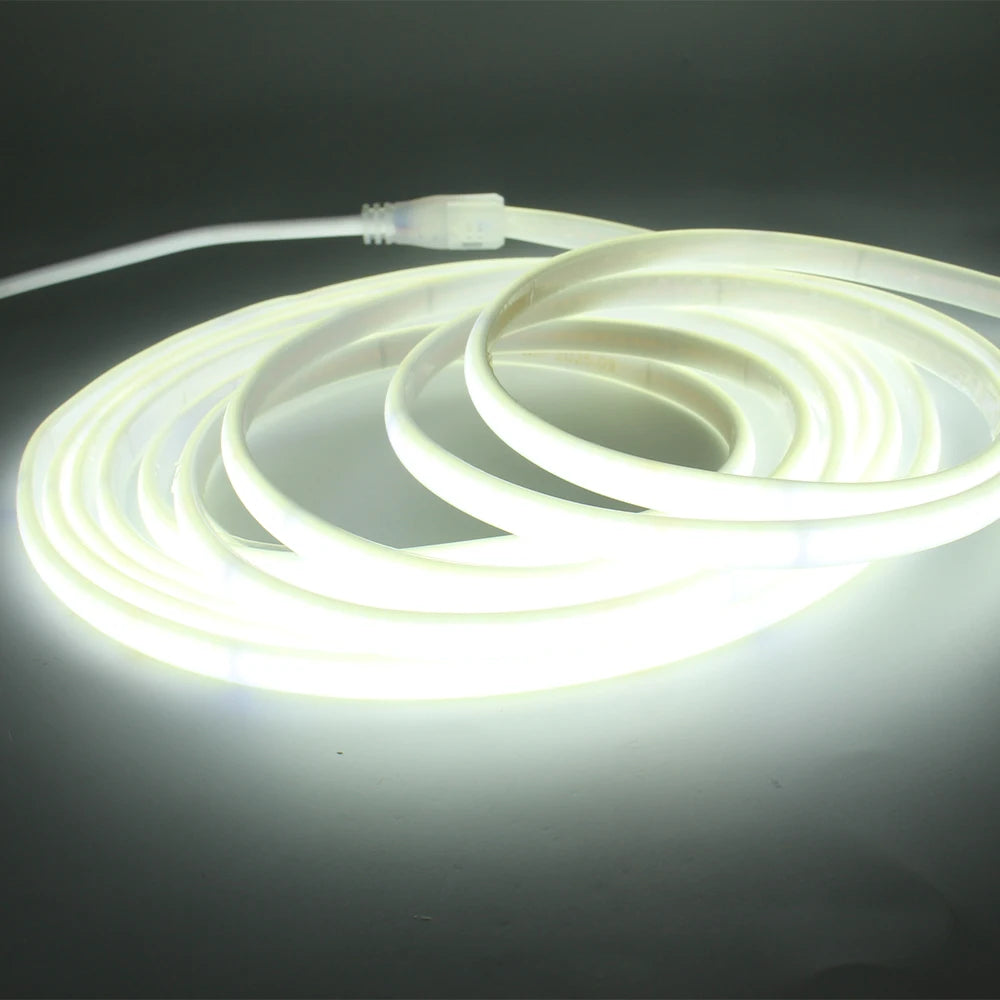 AC220V COB LED Strip Light IP67 Waterproof Flexible Ribbon 2Pin Wire/EU Plug Tape Lamp 3000K/4000K/6000K Outdoor Linear Lighting