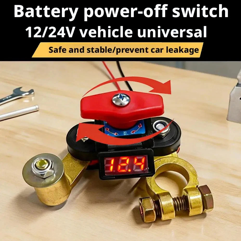 12V 24V Battery Disconnect Switch with Voltage Display Switch & Relays Instant Brass 360 Rotatable for Car Marine Power Protect