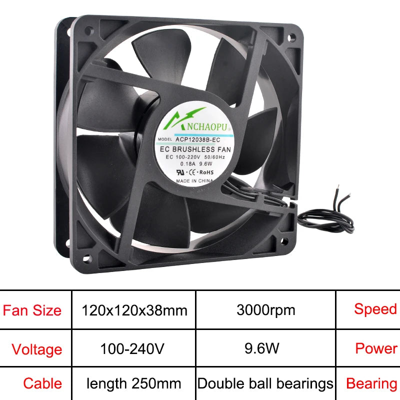 ANCHAOPU EC Brushless Axial Cooling Fan 40-140mm AC 110V-240V for Cabinet, Industrial, Server High Speed Ventilation