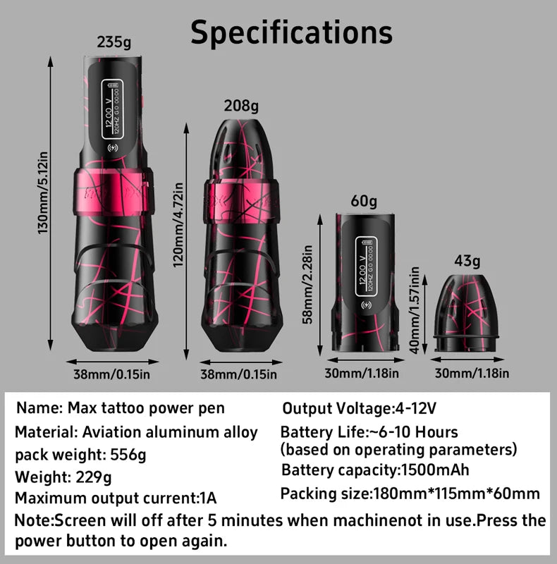Yilong Flux Max Professional Wireless Tattoo Machine Permanent Makeup Machines LED Digital Screen Stroke 3.5mm Tattoo Pen