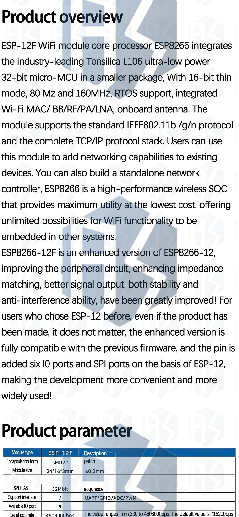 ESP8266 WiFi Wireless Transceiver Module ESP-01/ESP-01S/ESP-07/ESP-07S/ESP-12/ESP-12E/ESP-12F for Arduino DIY Projects