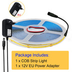 New 12V COB Led Strip With Switch Power Kit US EU UK AU Plug Flexible Light Tape Ra90 320 Leds High Density Linear Lighting