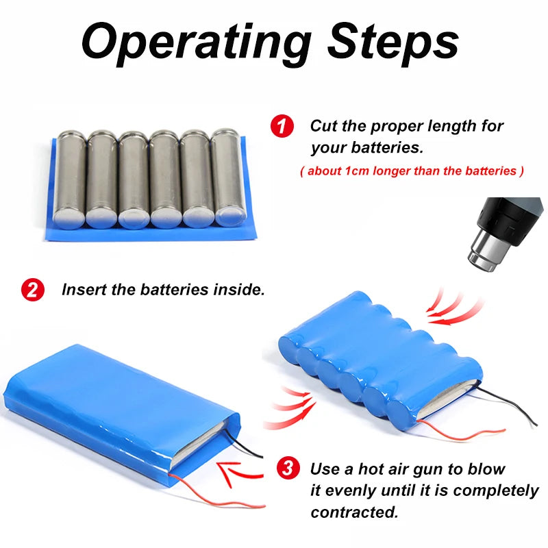 3/5M Transparent/Blue 7mm~150mm PVC Heat Shrink Tube 18650 Lithium Battery Pack Insulated Film Wrap Case Protector Cable Sleeve