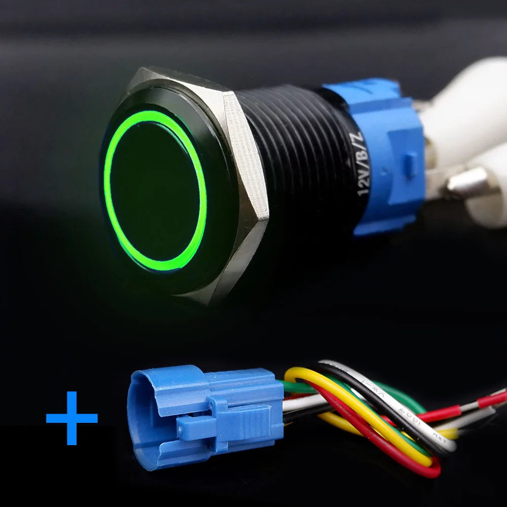 Black Push Button Switch with Wire Led Light 16/19/22mm Waterproof Illuminated  Metal Latching Momentary 5V 12V 220V Red Blue