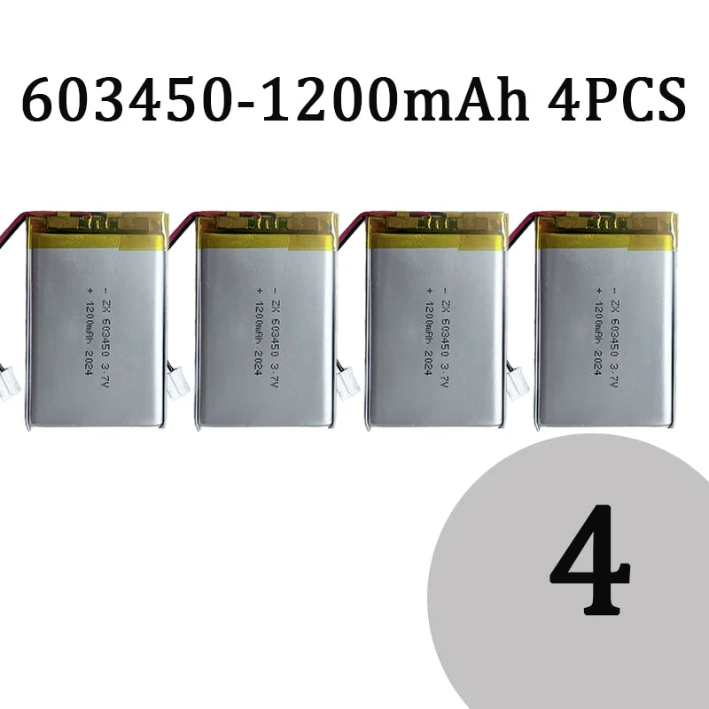 603450 3.7V 1200mAh Lithium Polymer LiPo Rechargeable Battery with jst PH 2.0mm 2pin plug For MP3 Laptop PC Camera GPS