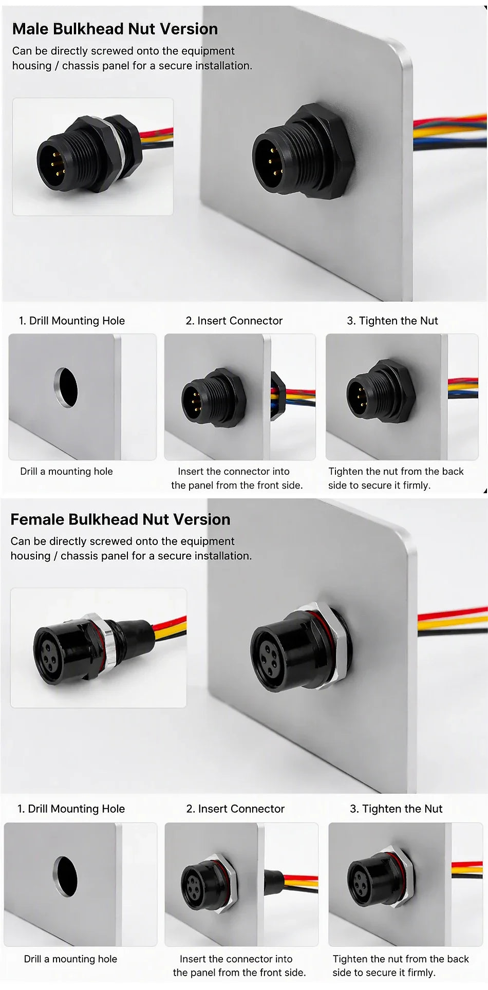 5PCS M12 IP65 Waterproof Aviation Connector 2 3 4 5 6 8 Pin Metal Panel Mount Male Plug Socket Pigtail Cable for Industrial Use