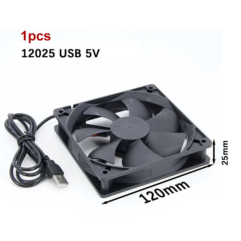 2 in 1 120mm 12cm 12025 DC USB Fan  5V 12V 24v 120mm*120mm*25mm Brushless USB Cooling Fan oil 2PIN PC Case Cooler 12cm E