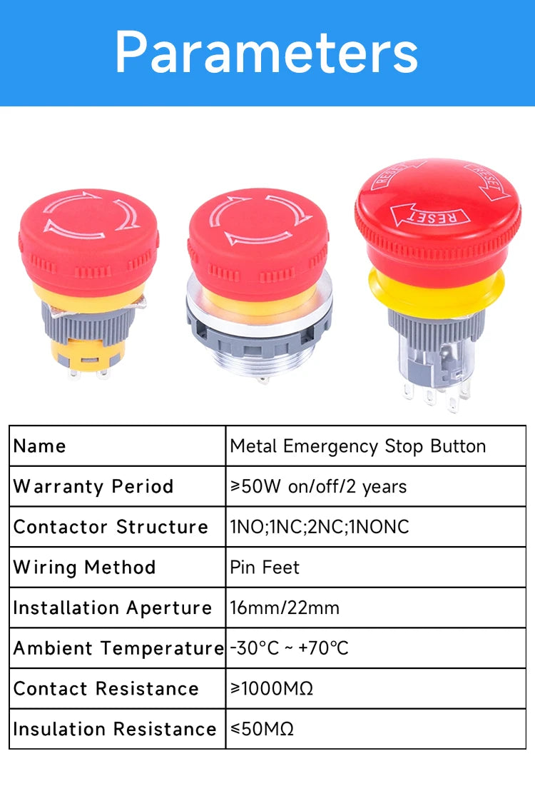 16mm 22mm Ultra Thin Plastic emergency stop button mushroom emergency switch self-locking stop charging pile power outage on off