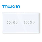 TAWOIA 1/2/3 Gang Touch Switch Double Light Switch Triple Sensor Switch 1Way EU Standard Glass Panel Blue backlight White Series