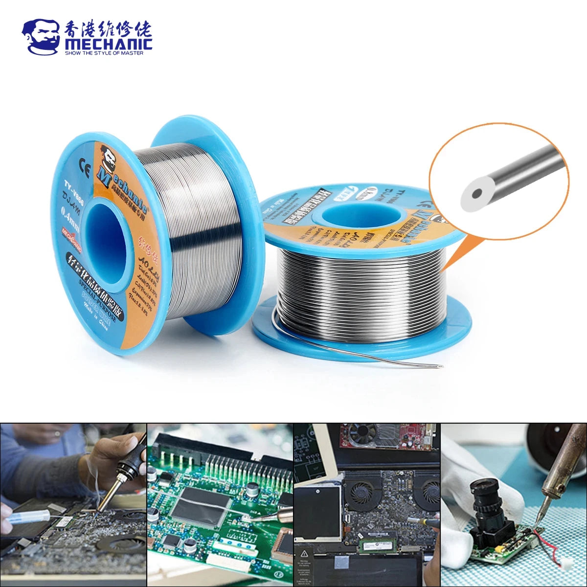 MECHANIC TY-V866 Mild Rosin Core 183℃ Melting Point 0.2-0.8mm High Purity Environmental Solder Wire Welding Flux Iron Cable Tool