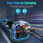 LENCENT FM Transmitter Wireless Bluetooth 5.0 Handsfree Car Kit with Type-C PD 20W+ QC3.0 Fast USB Mp3 Player