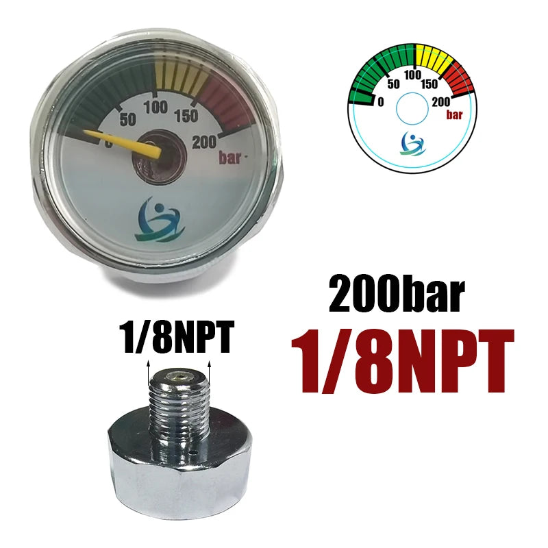 Mini 200bar 350bar Manometer Gauge 1inch 1/8NPT, 1/8BSPP, M10*1, M8*1 High Pressure Hand Pump Diving Mountaineering