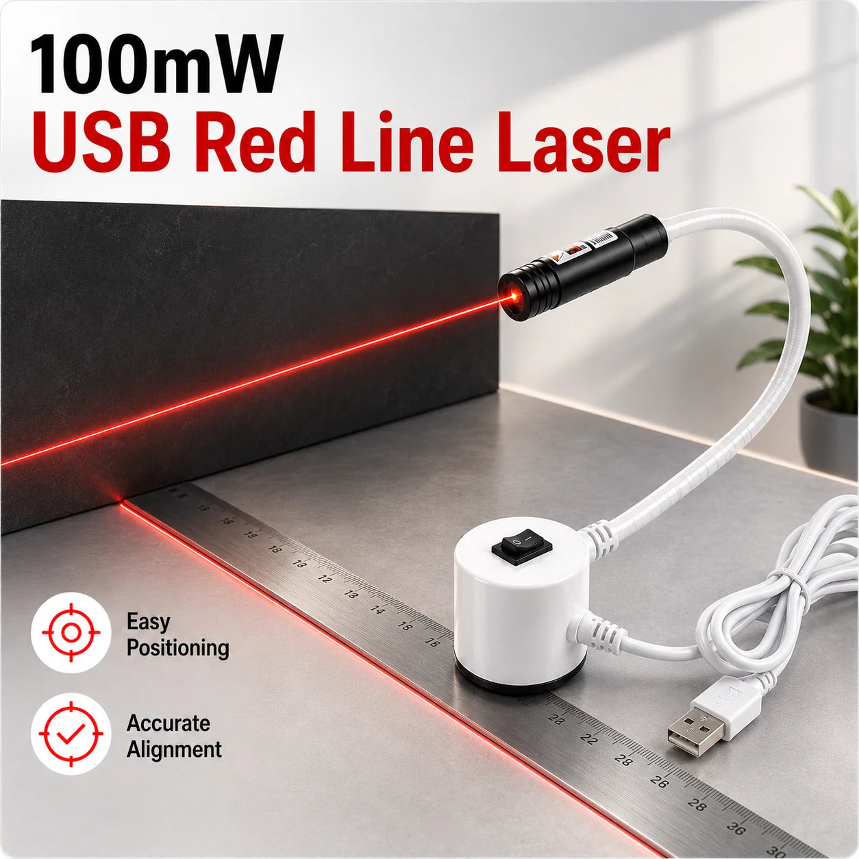 DC5V USB Laser Positioning Light Flexible Gooseneck Magnetic Base Red Line Cross For Sewing Cutting Quilting Machine Accessories
