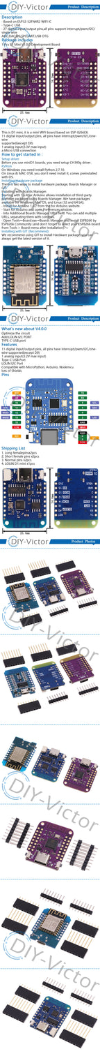 ESP32 ESP8266 ESP-12 ESP-12F CH340G CH340 S2 TYPE-C USB WeMos D1 Mini PRO V3.0.0 WIFI Development Board NodeMCU Lua IOT 3.3V